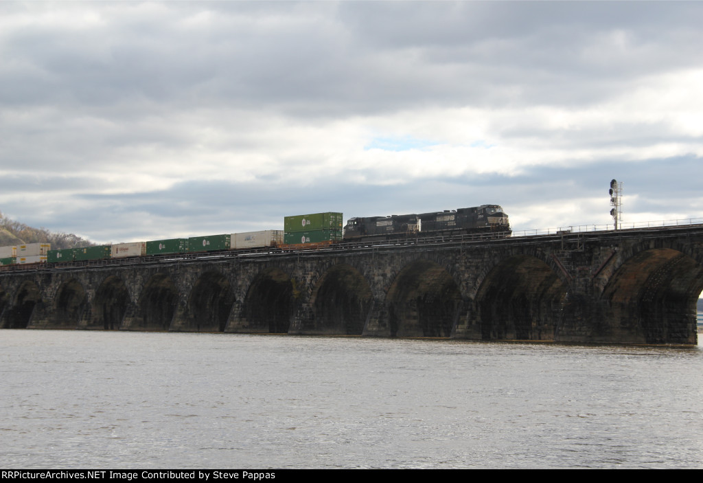 NS 9510 takes a westbound over Rockville bridge